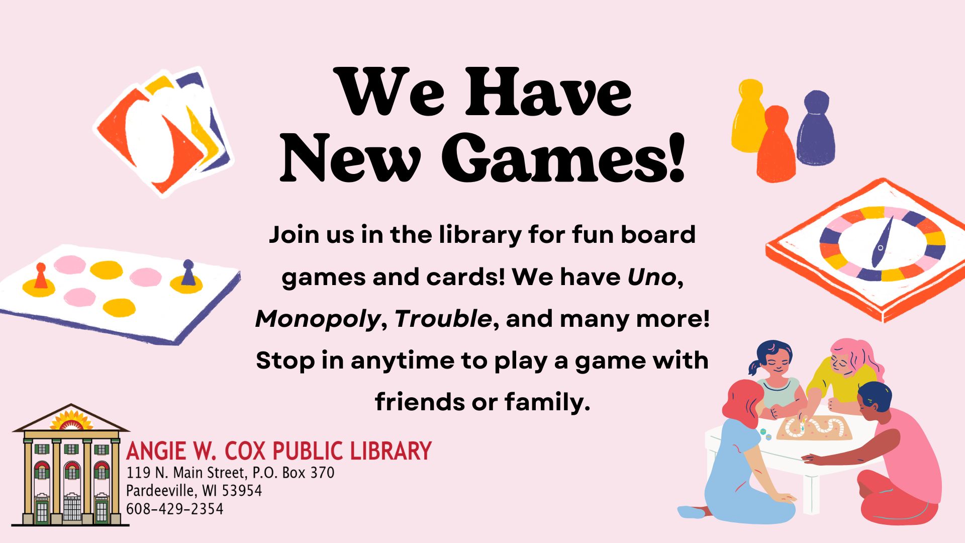 Slide describing the new board and card games at the library