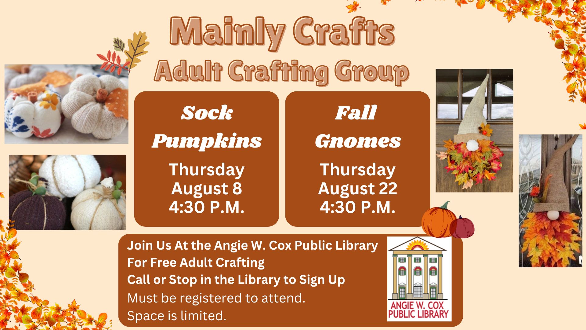 Slides describing the crafts events at the library 