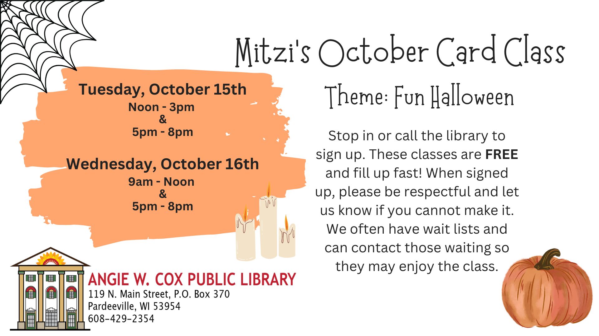 Slide describing Mitzi's Card Class dates and information