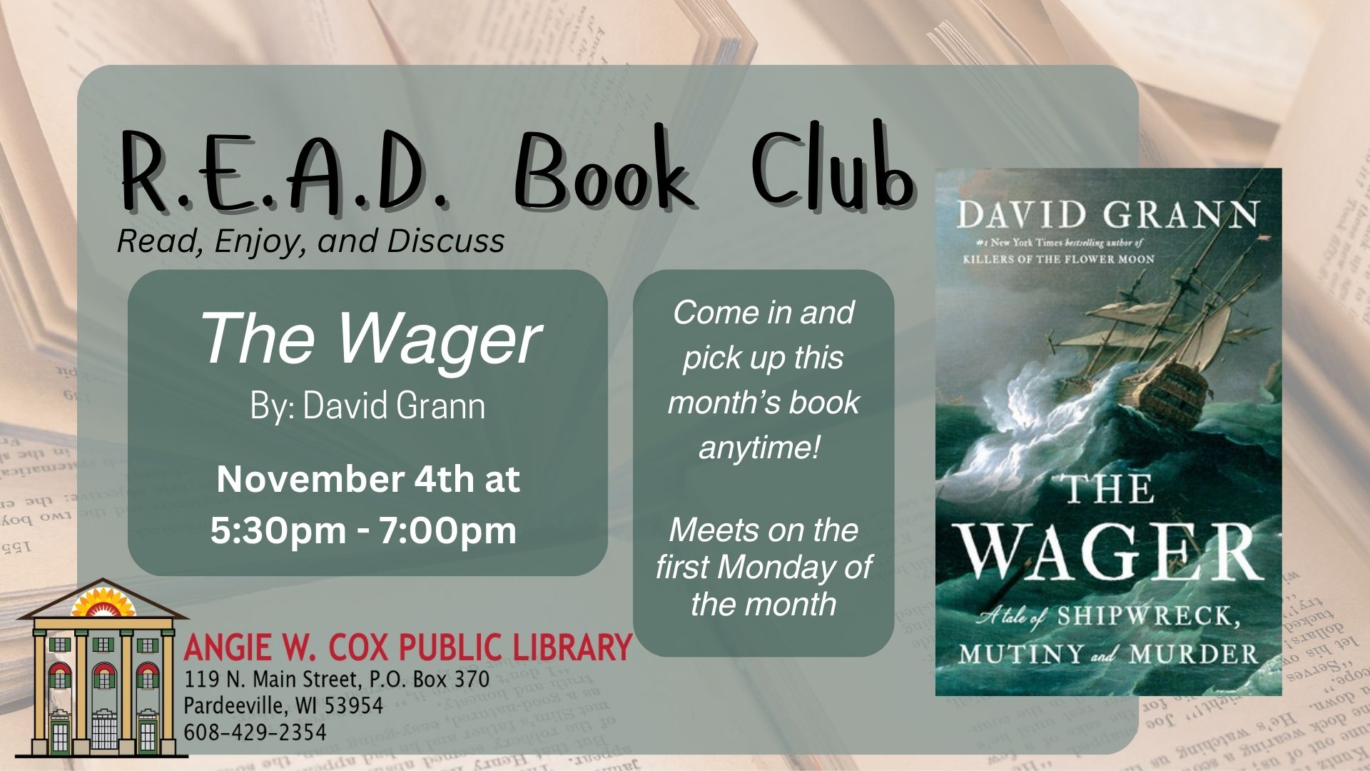 Slide describing the details for the November bookclub